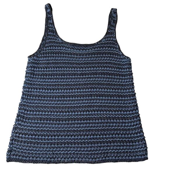 Lauren Ralph Lauren Top Womens L Blue Linen Blend Crochet‎ Sleeveless Pullover - Picture 2 of 7